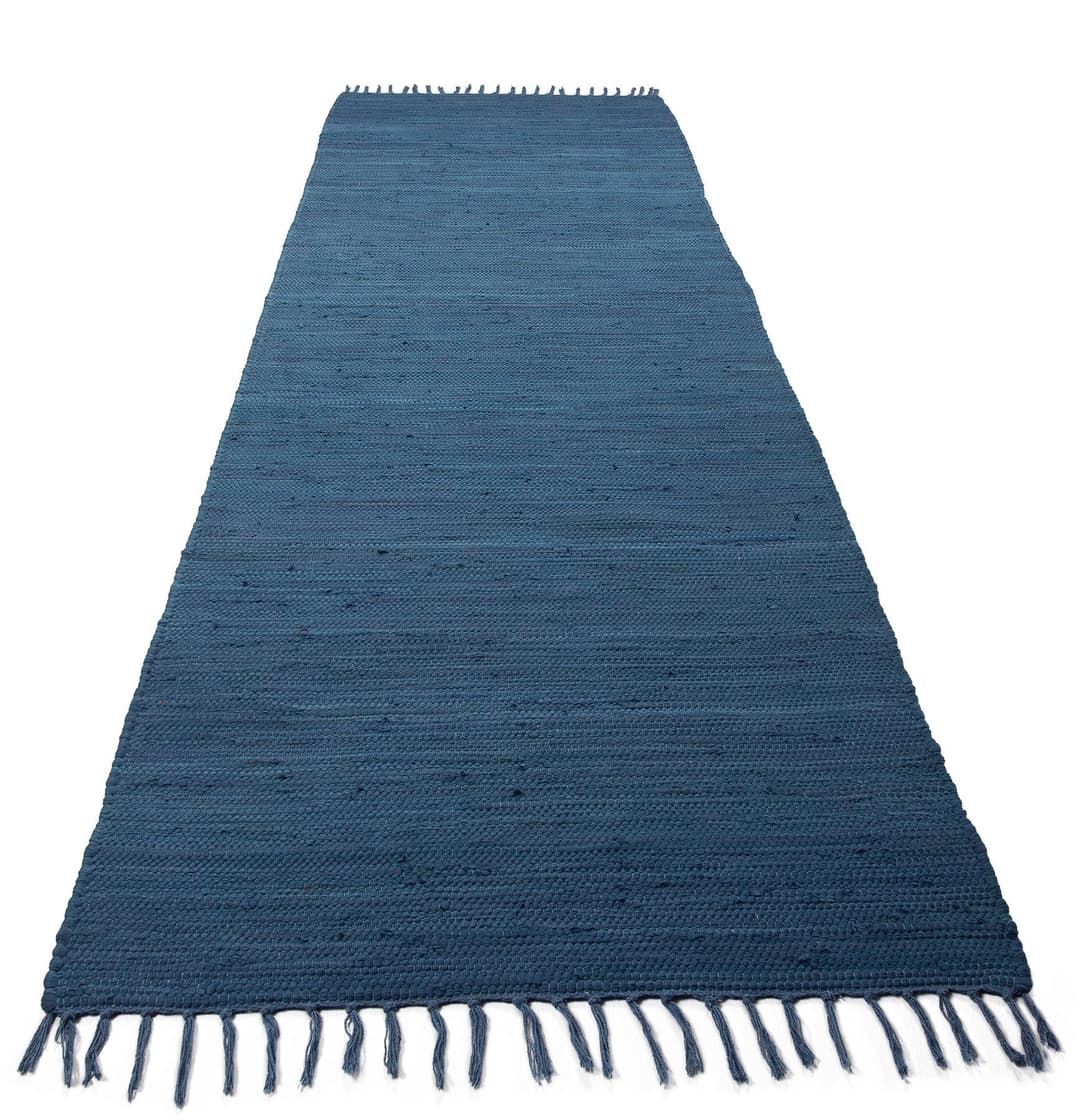 carpetfine Teppich Kelim Chindi uni | Blau