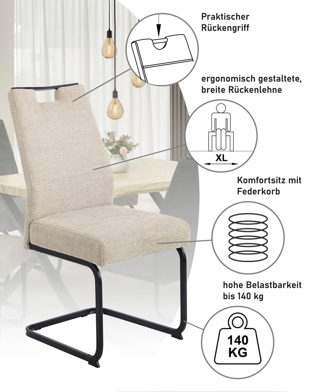 HELIA KERTIN Freischwinger Stuhl (4er Set) | Beige