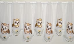 Stickereien Plauen Scheibengardine Eulen | Beige