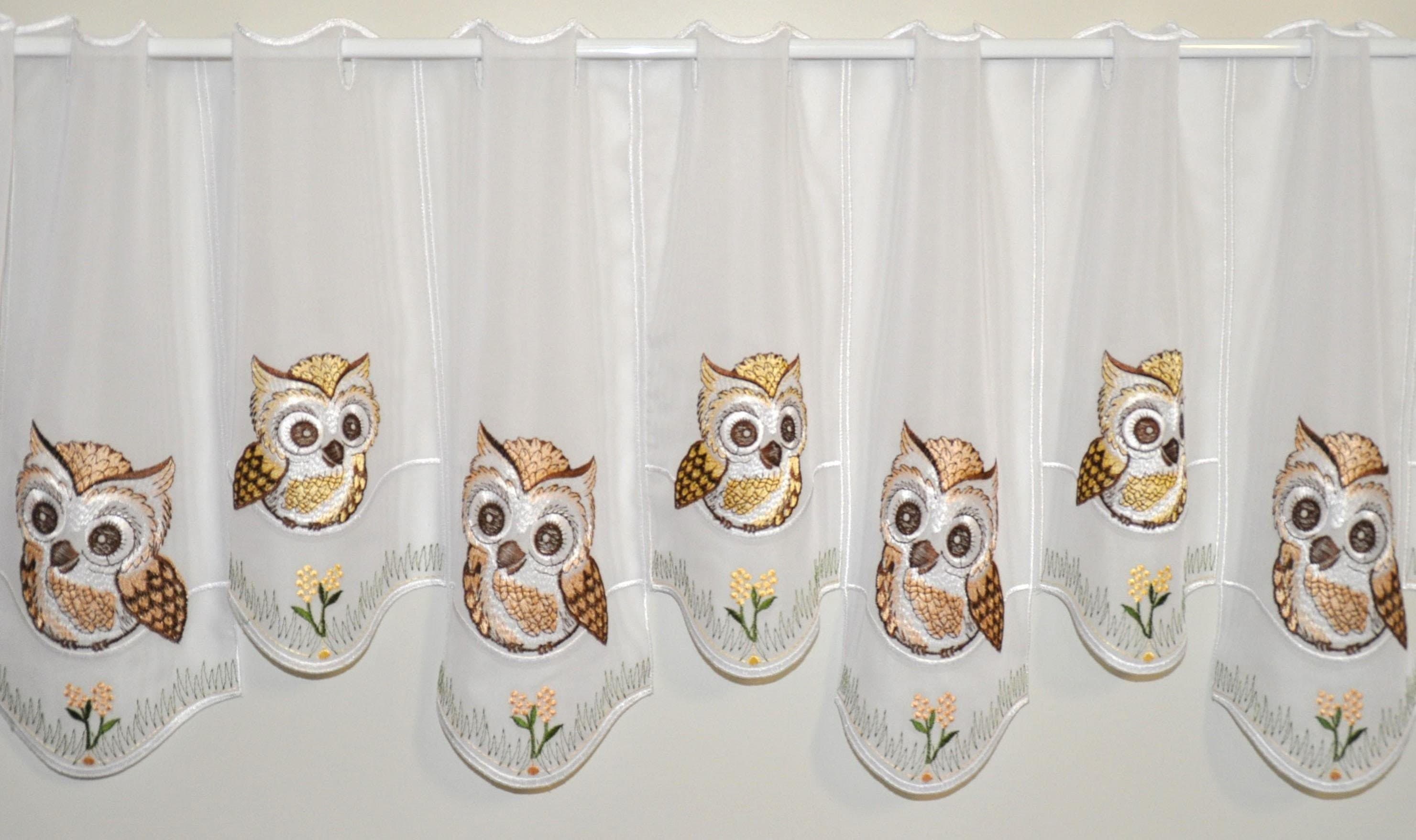 Stickereien Plauen Scheibengardine Eulen | Beige