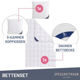 SPESSARTTRAUM Daunenbettdecke + 3-Kammer-Kopfkissen Exklusiv | Weiß
