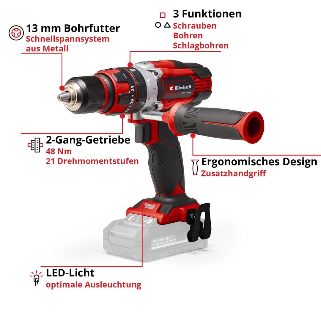 Einhell Akku-Schlagbohrschrauber TE-CD 18/48 Li-i-Solo | Rot