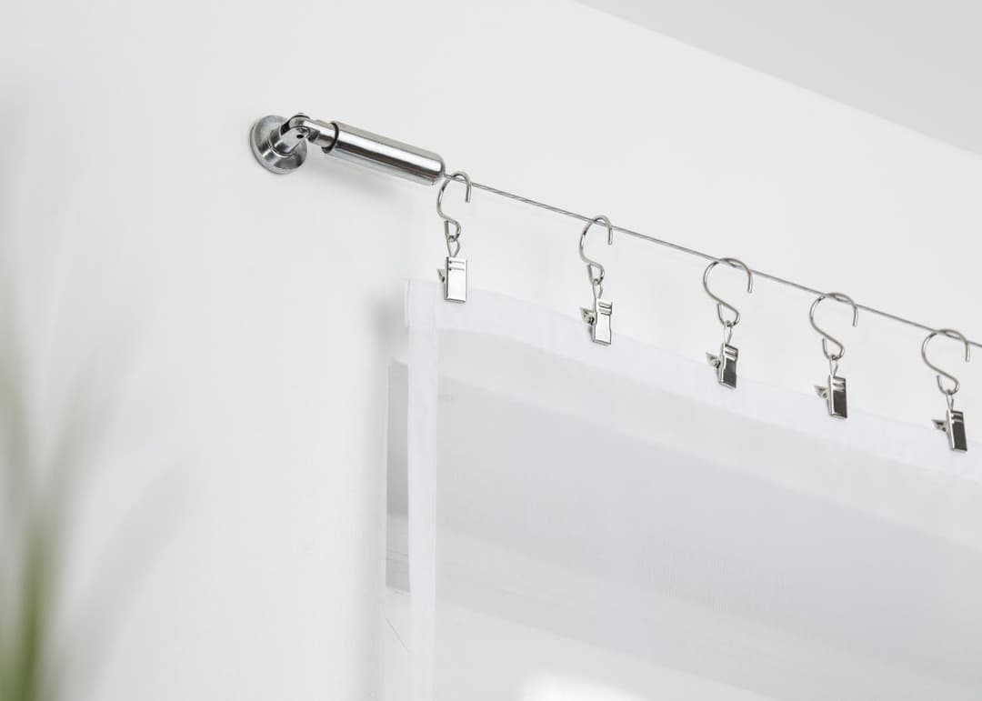 LICHTBLICK ORIGINAL Gardinenstange Seilhaken mit Klammer | Silber