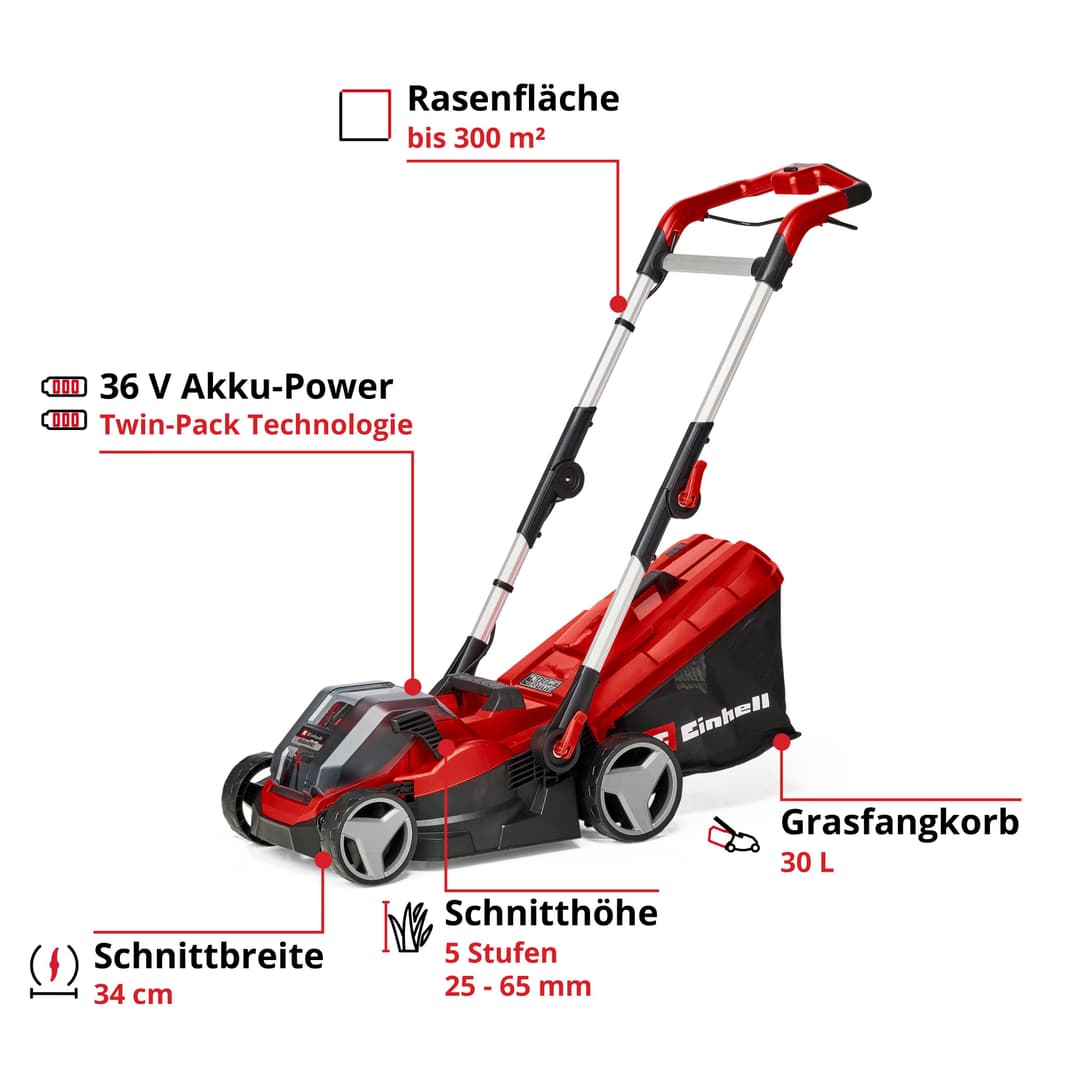 Einhell Akkurasenmäher RASARRO 36/34 | Rot