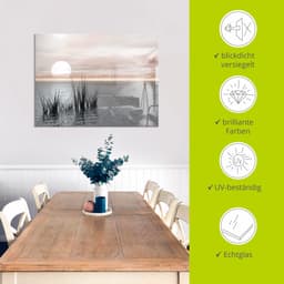 Artland Glasbild Sonnenuntergang mit Schilf | Mehrfarbig