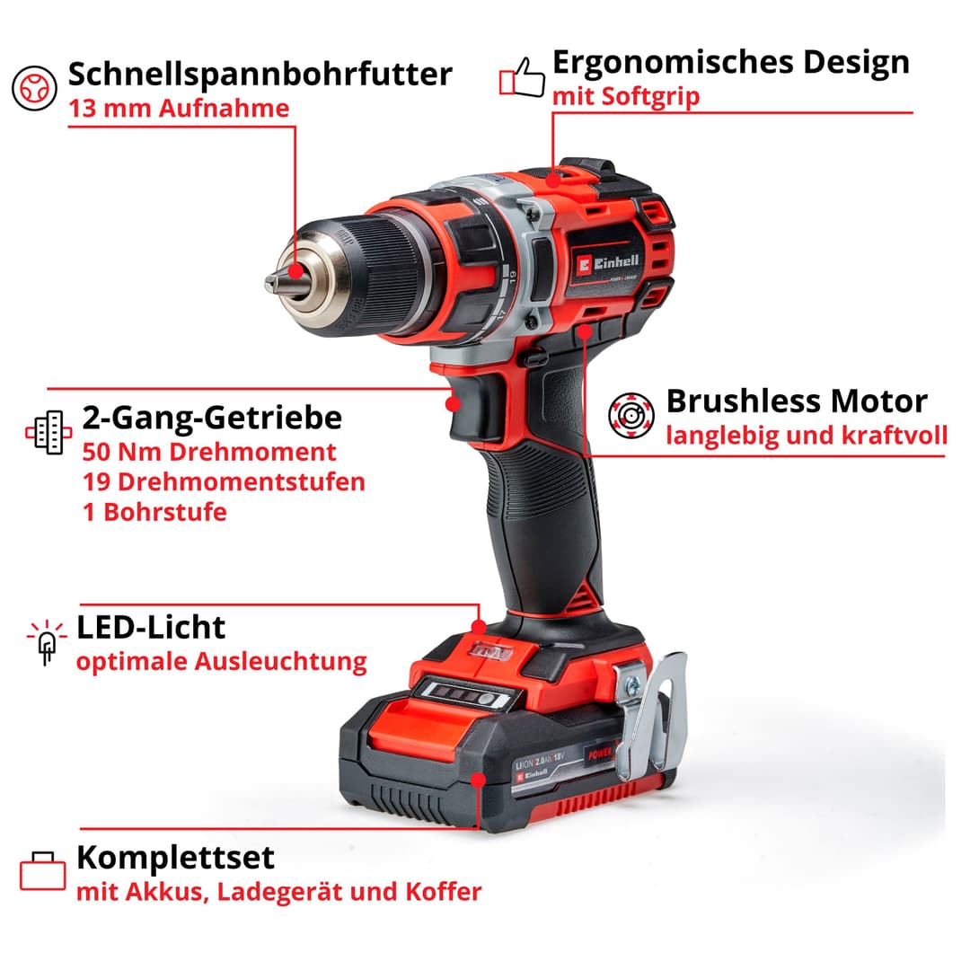 Einhell Akku-Bohrschrauber TE-CD 18/50 Li BL | Mehrfarbig