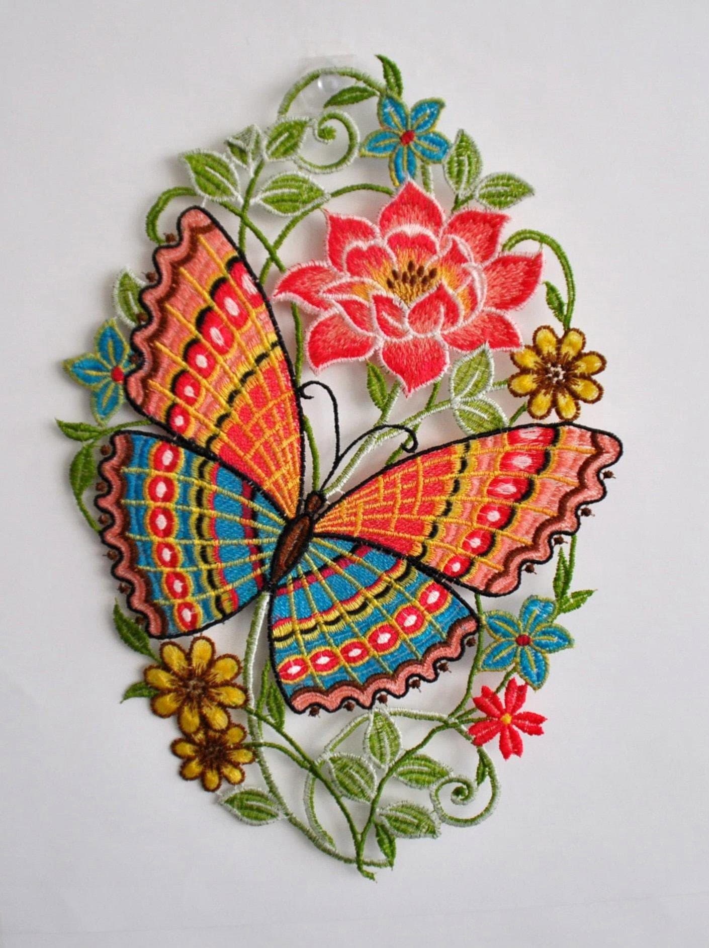 Stickereien Plauen Fensterbild Schmetterling | Mehrfarbig