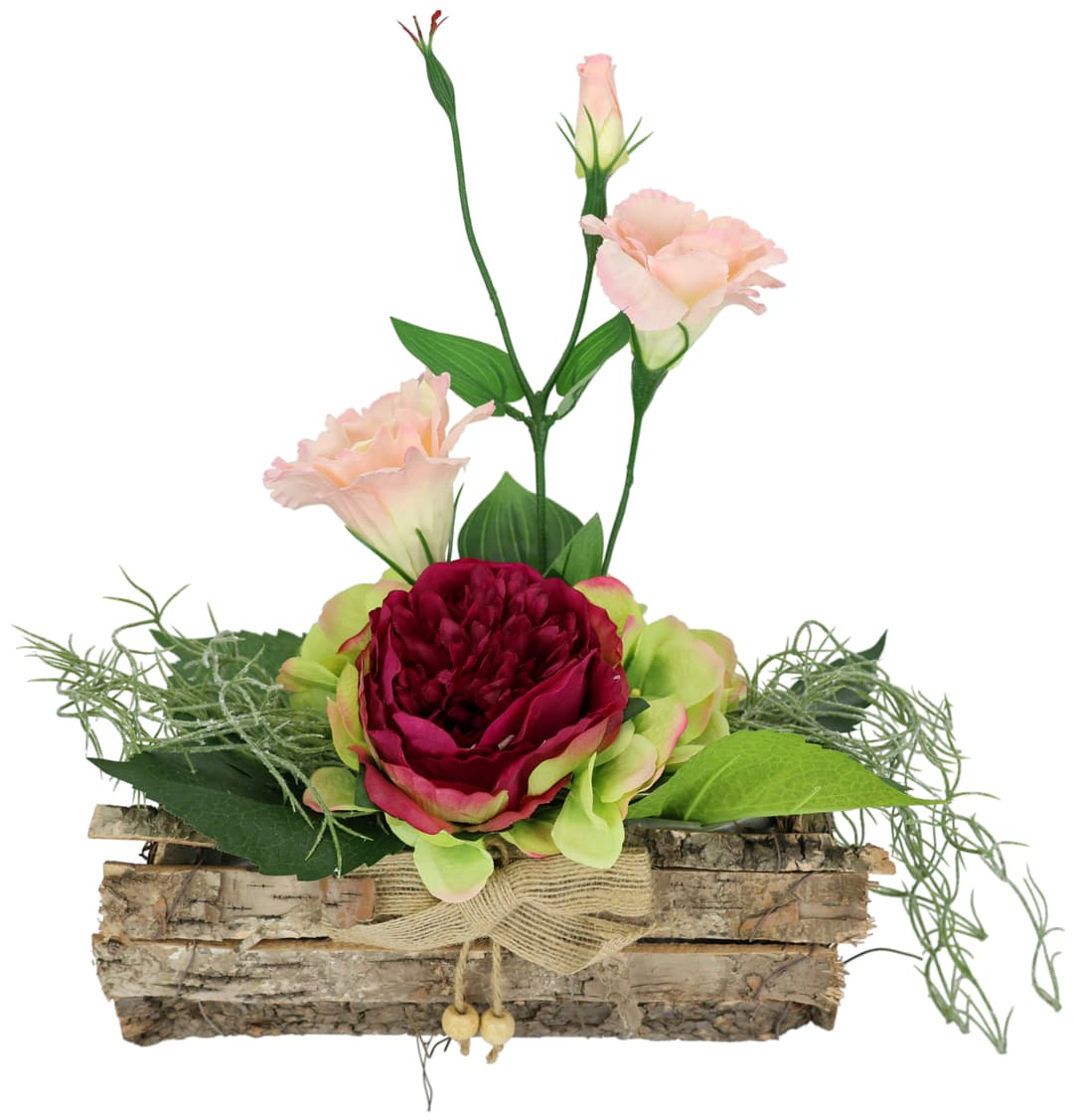 Kunstpflanze Gesteck Rose in Schale | Mehrfarbig