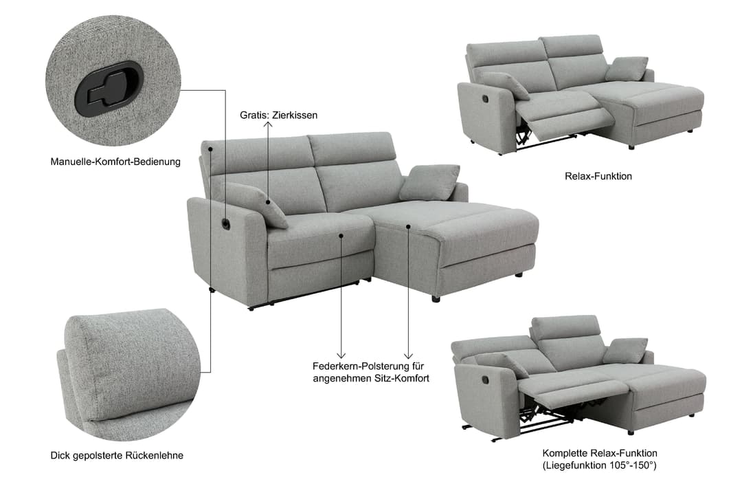 INOSIGN Ecksofa JENNA | Grau