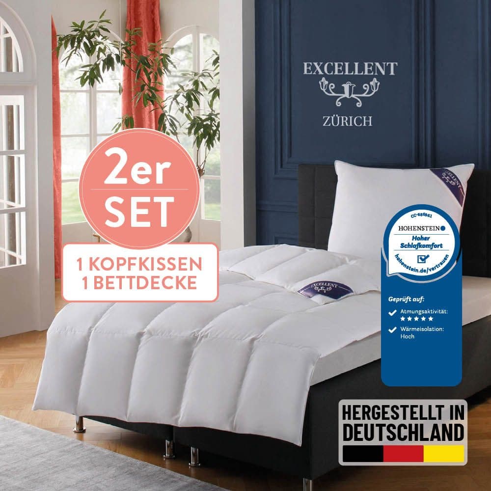 Excellent Daunenbettdecke + 3-Kammer-Kopfkissen Bettdecken-Set Zürich