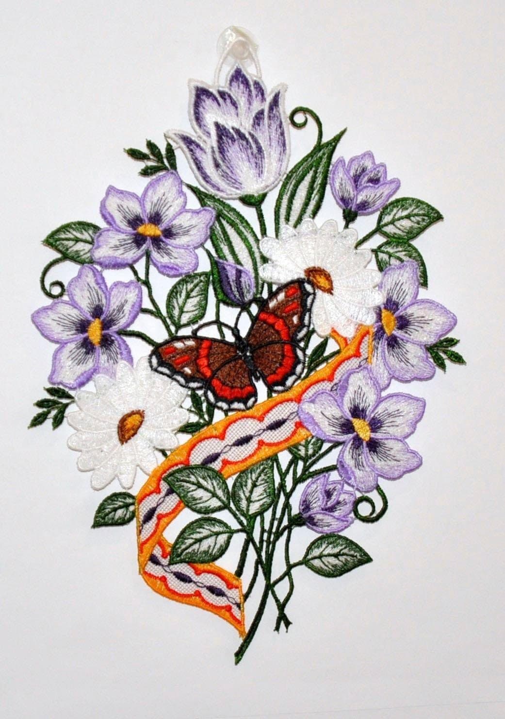 Stickereien Plauen Fensterbild Blumenband | Mehrfarbig