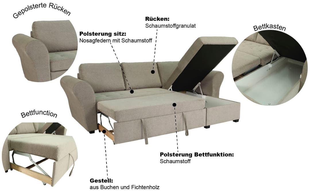 Trends by HG Ecksofa Lasse L-Form | Braun