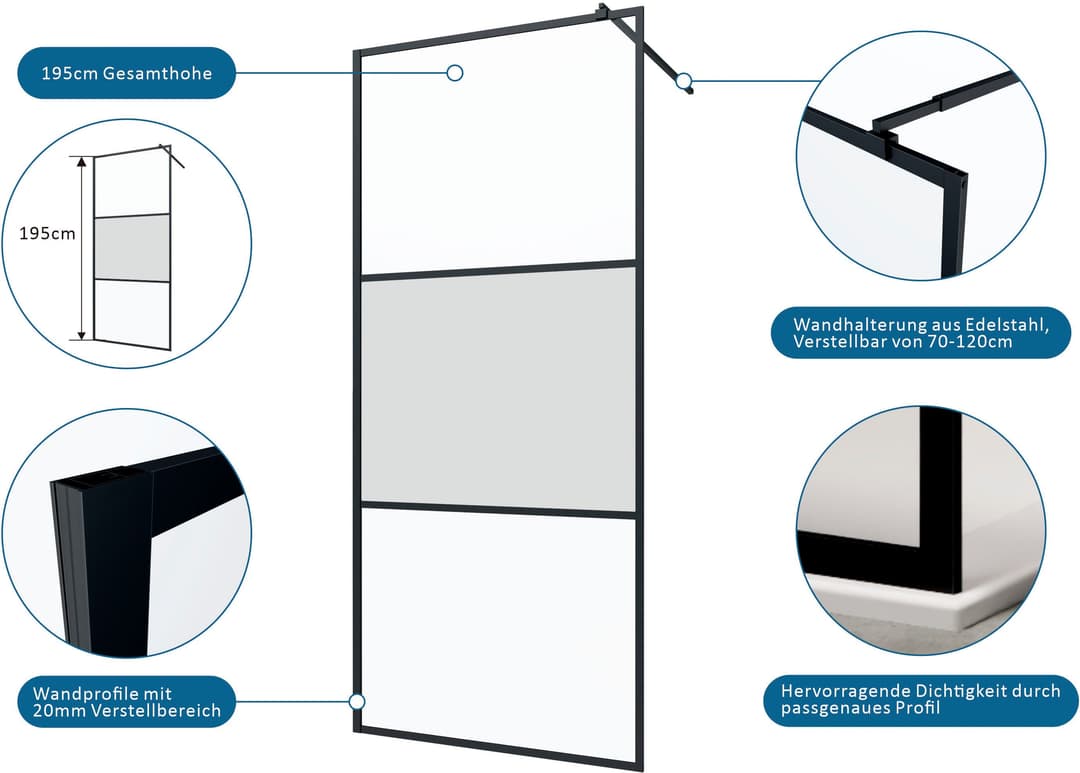 welltime Walk-in-Dusche Walk-In Foggy Black | Schwarz