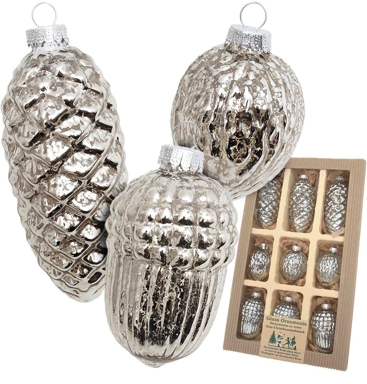 Krebs Glas Lauscha Christbaumschmuck Antikes Glas Nüsse & Zapfen