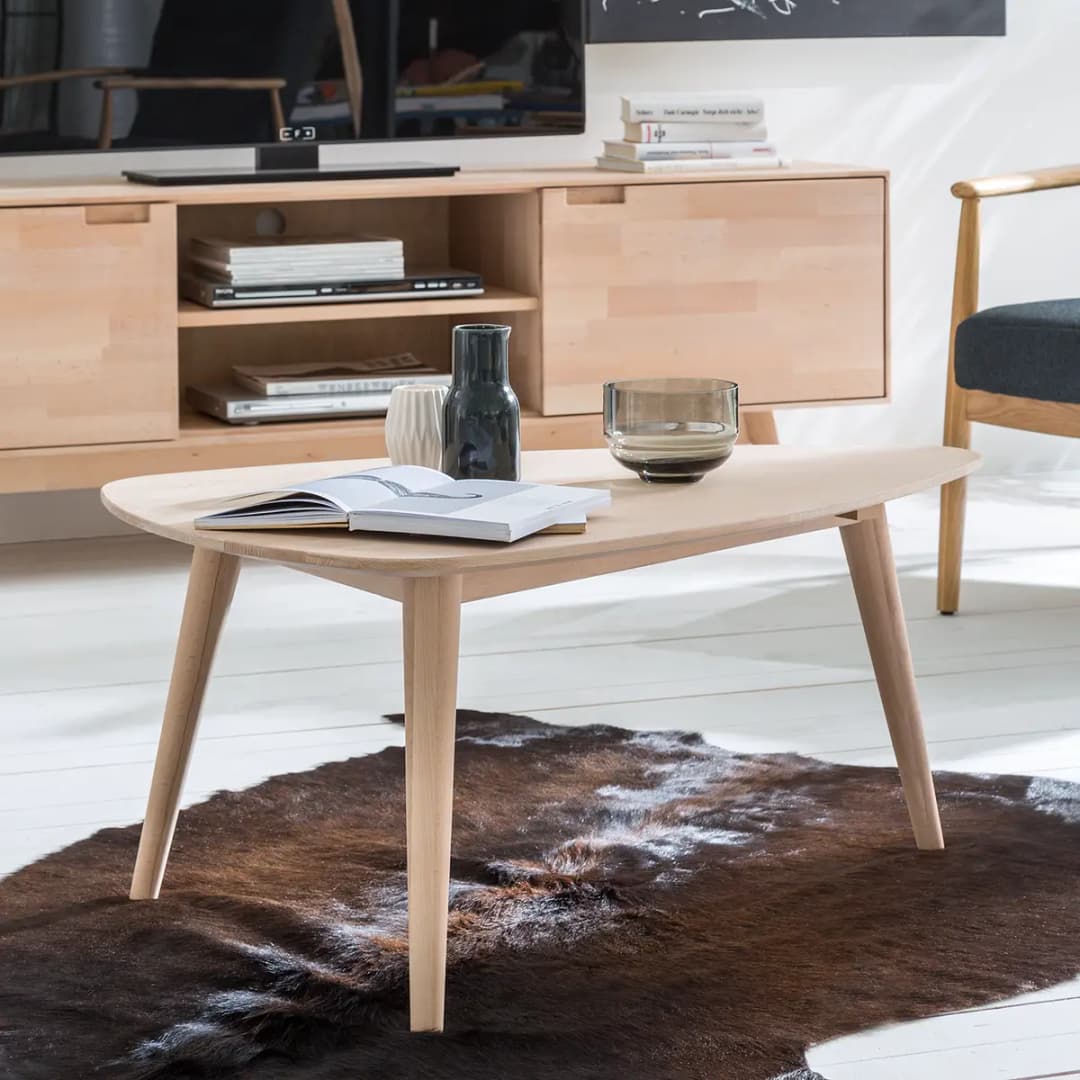Massiver Couchtisch 90 x 60cm Beige/Buche Weißöl | Holztöne