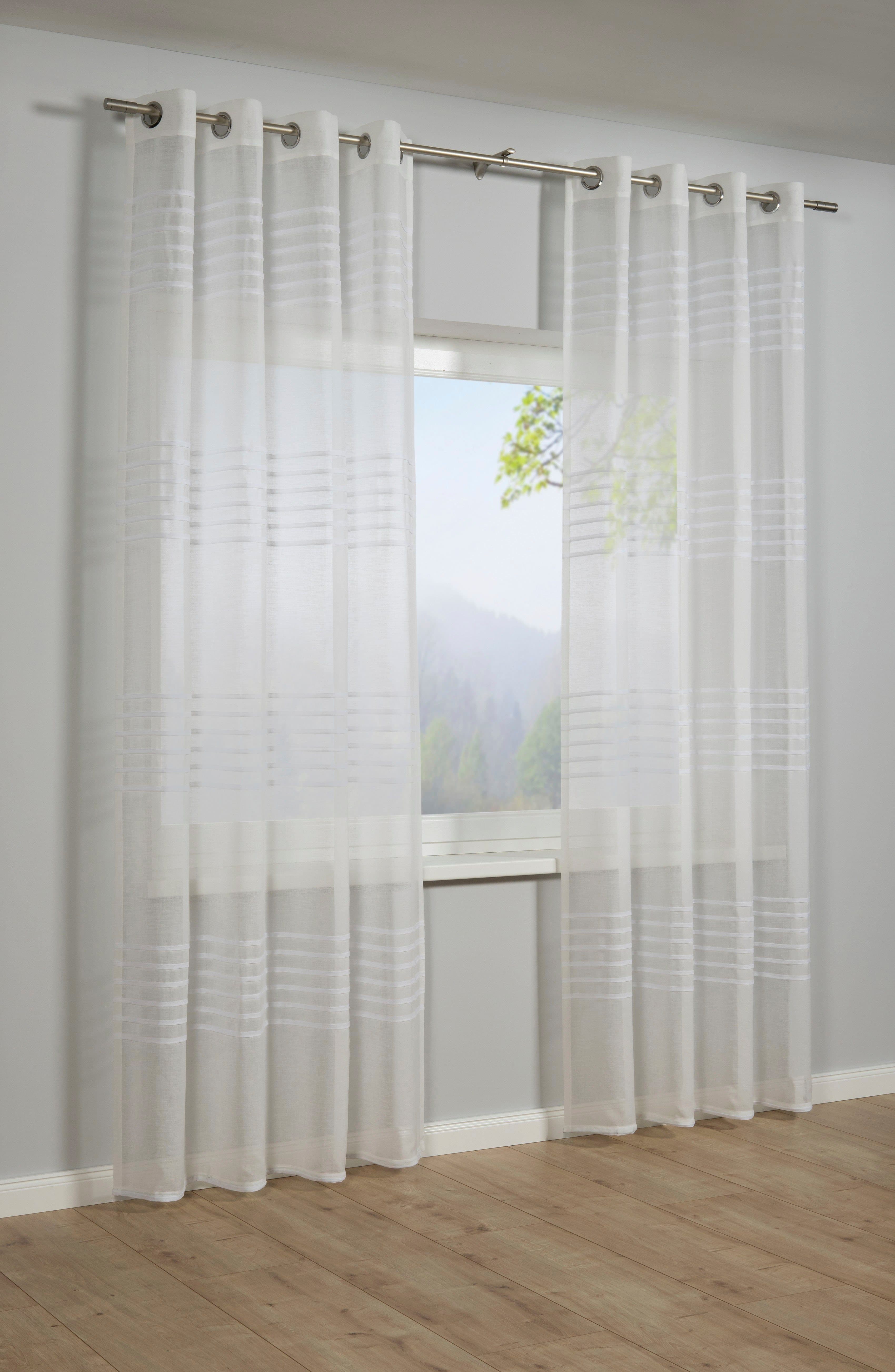 GARDINIA Gardine Schal Etamine 3-D Streifen | Weiß
