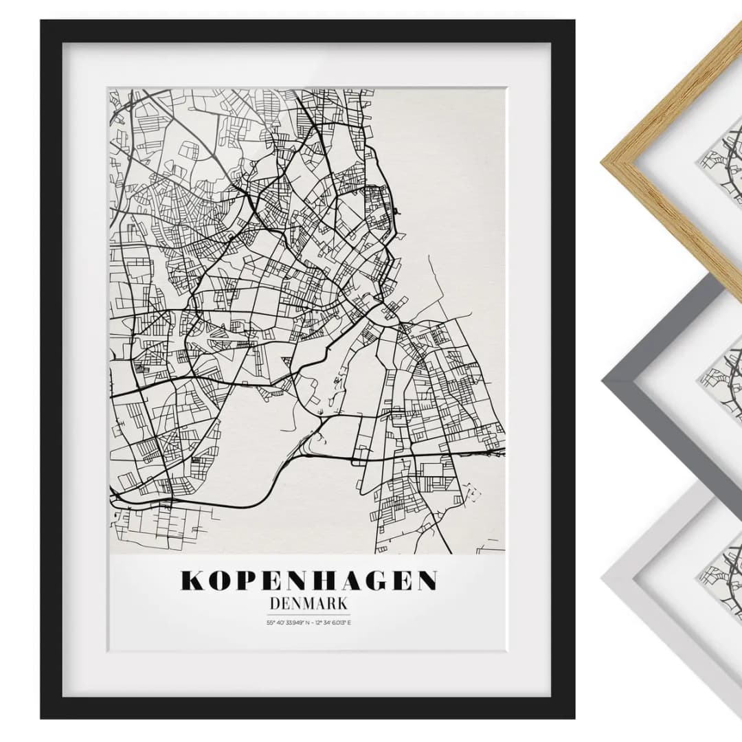 Bild Stadtplan Kopenhagen | Schwarz
