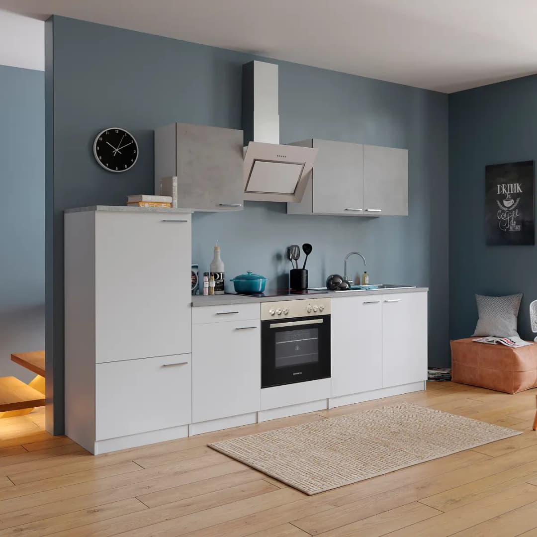 Küchenzeile Malia III 270cm Grau/Weiß/Weiß | Grau