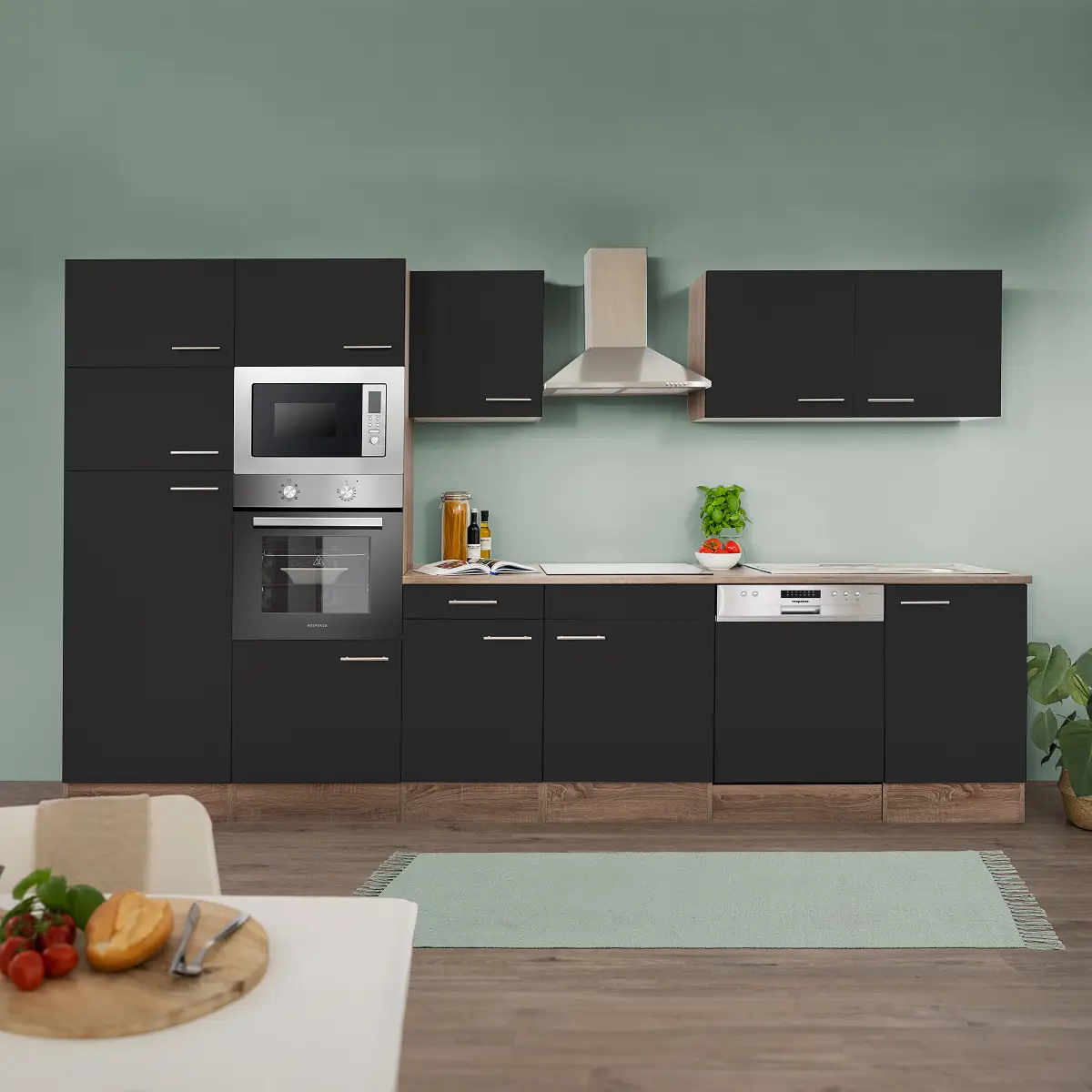 Küchenzeile Oliver XIII 340cm | Schwarz