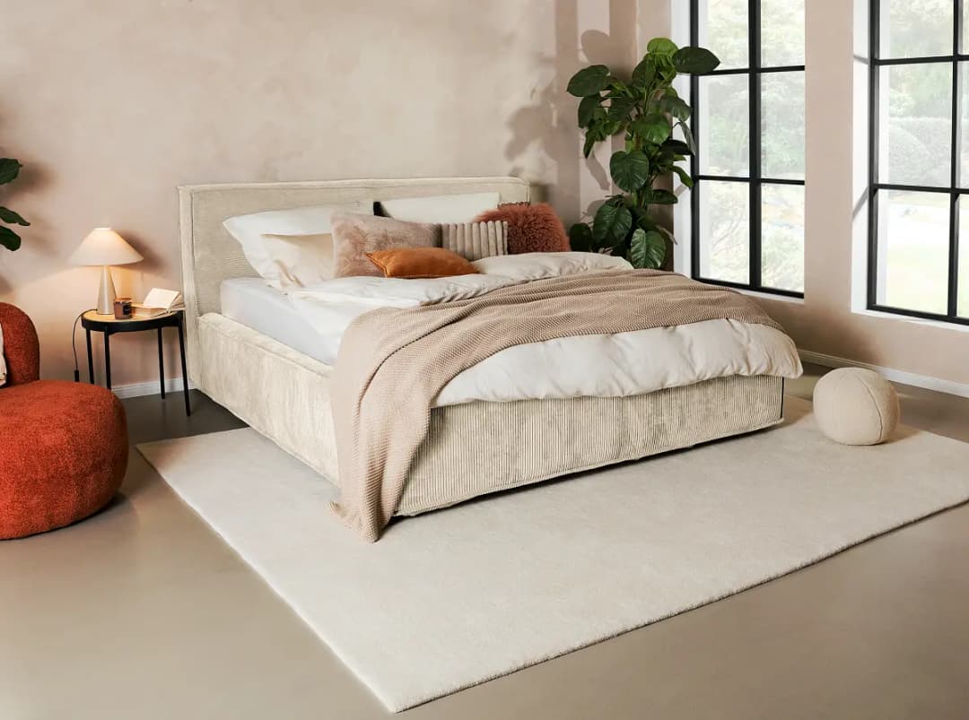 Polsterbett 180 x 200cm Cordstoff Poppy Beige/Creme H2 / H3