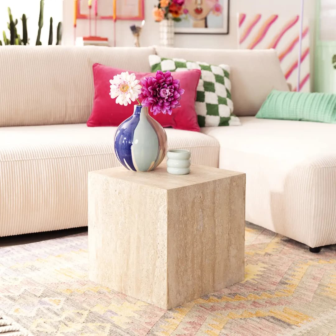 Travertin-Beistelltisch BALIZA | Beige