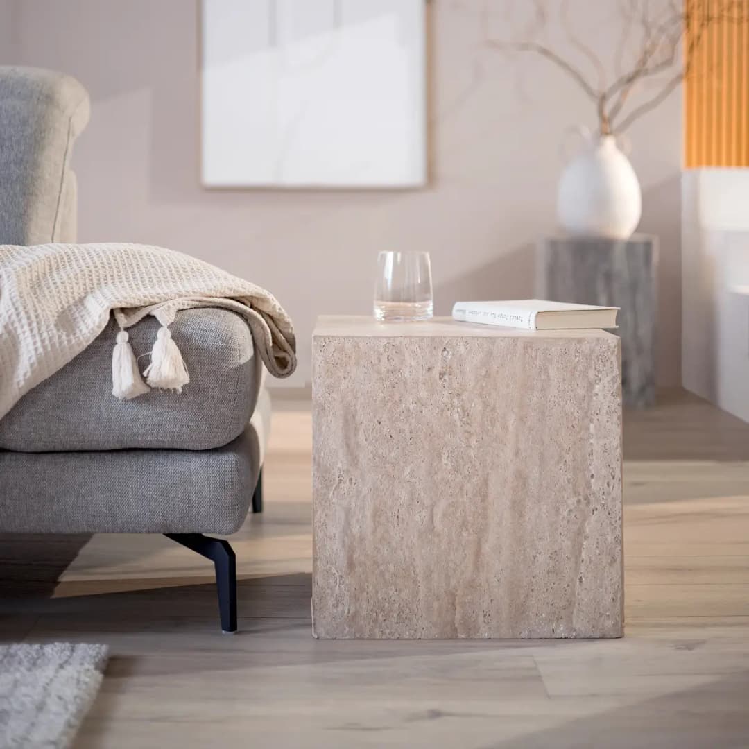 Travertin-Beistelltisch BALIZA | Beige