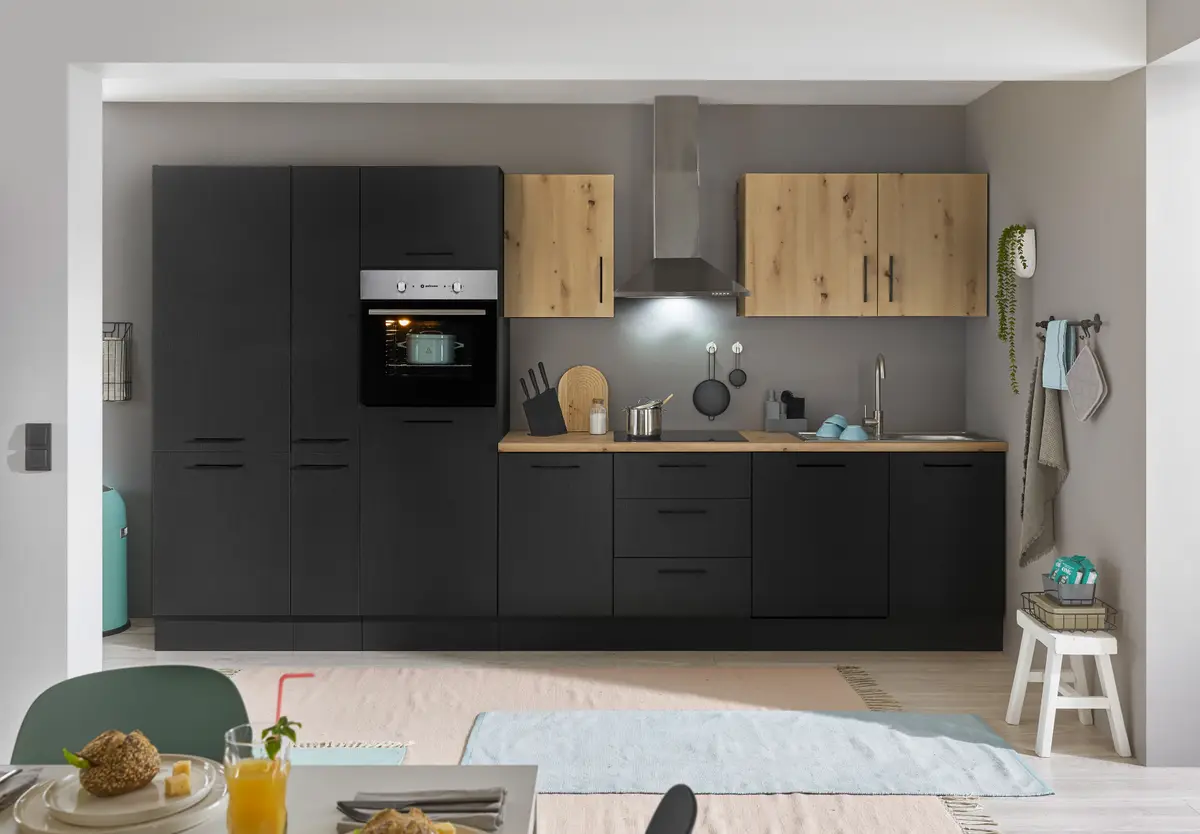 Küchenzeile Variante G 370cm | Schwarz