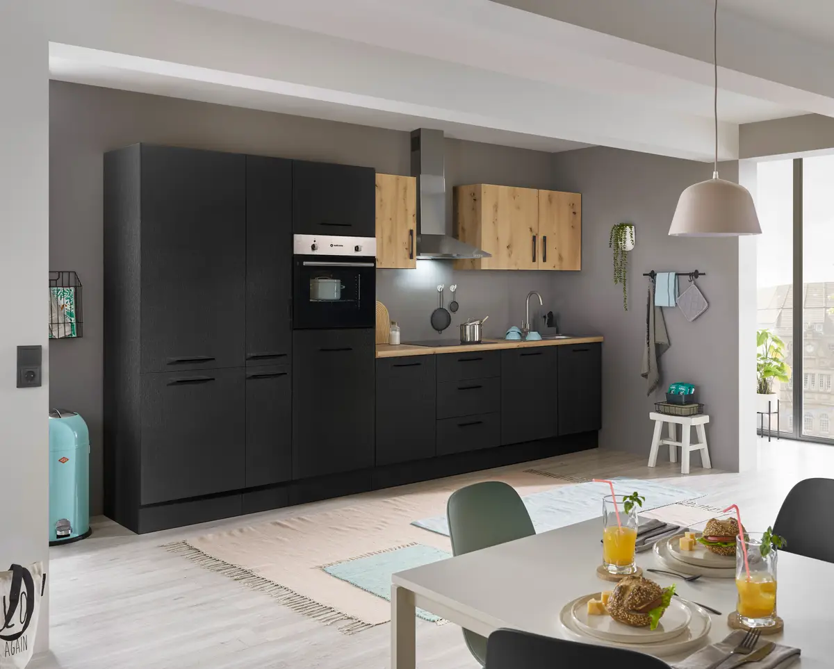 Küchenzeile Variante G 370cm | Schwarz