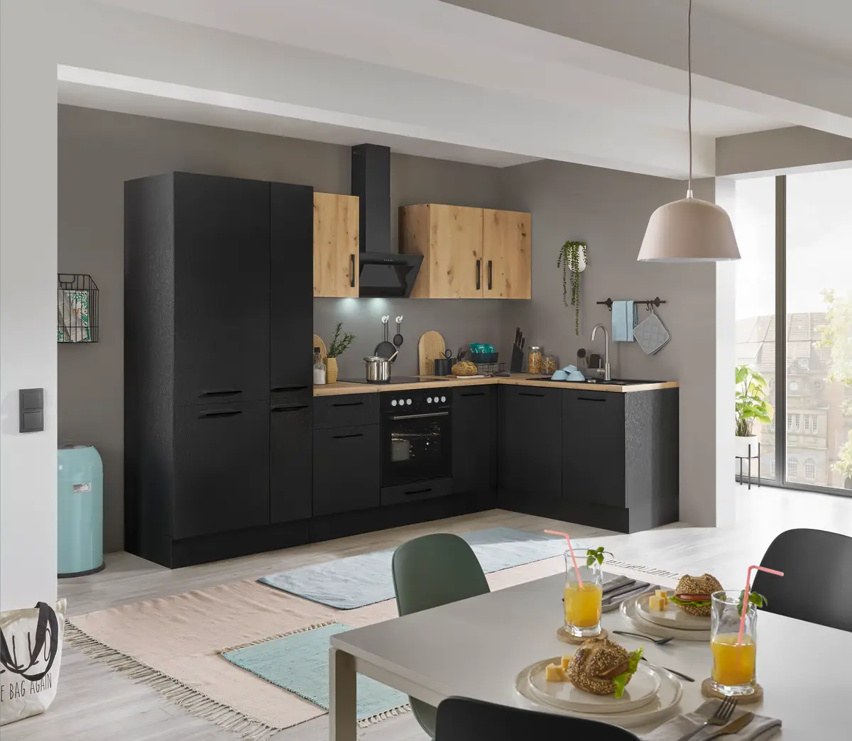 Casa Eck-Küchenzeile Collegno 300cm | Schwarz