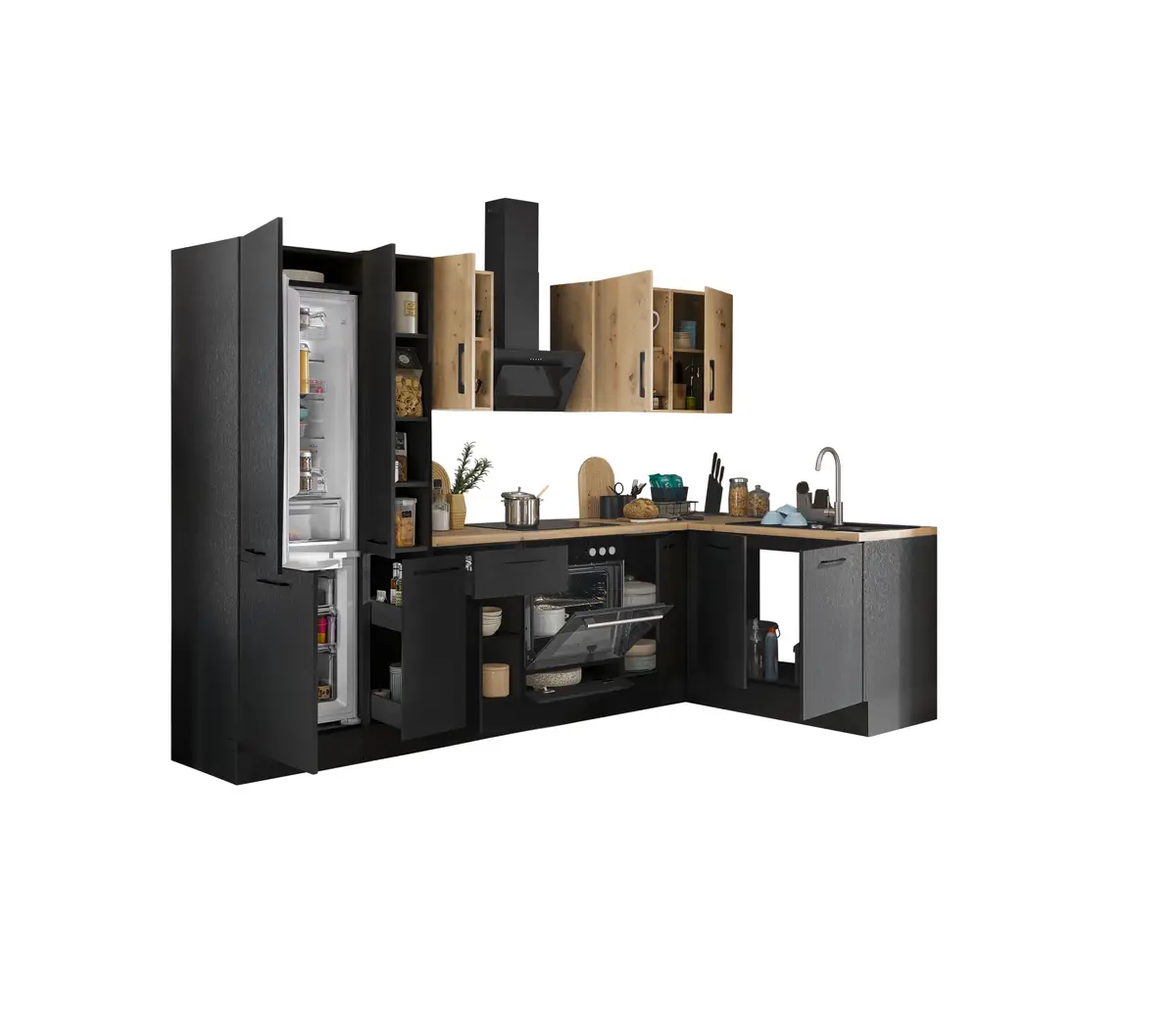 Casa Eck-Küchenzeile Collegno 300cm | Schwarz