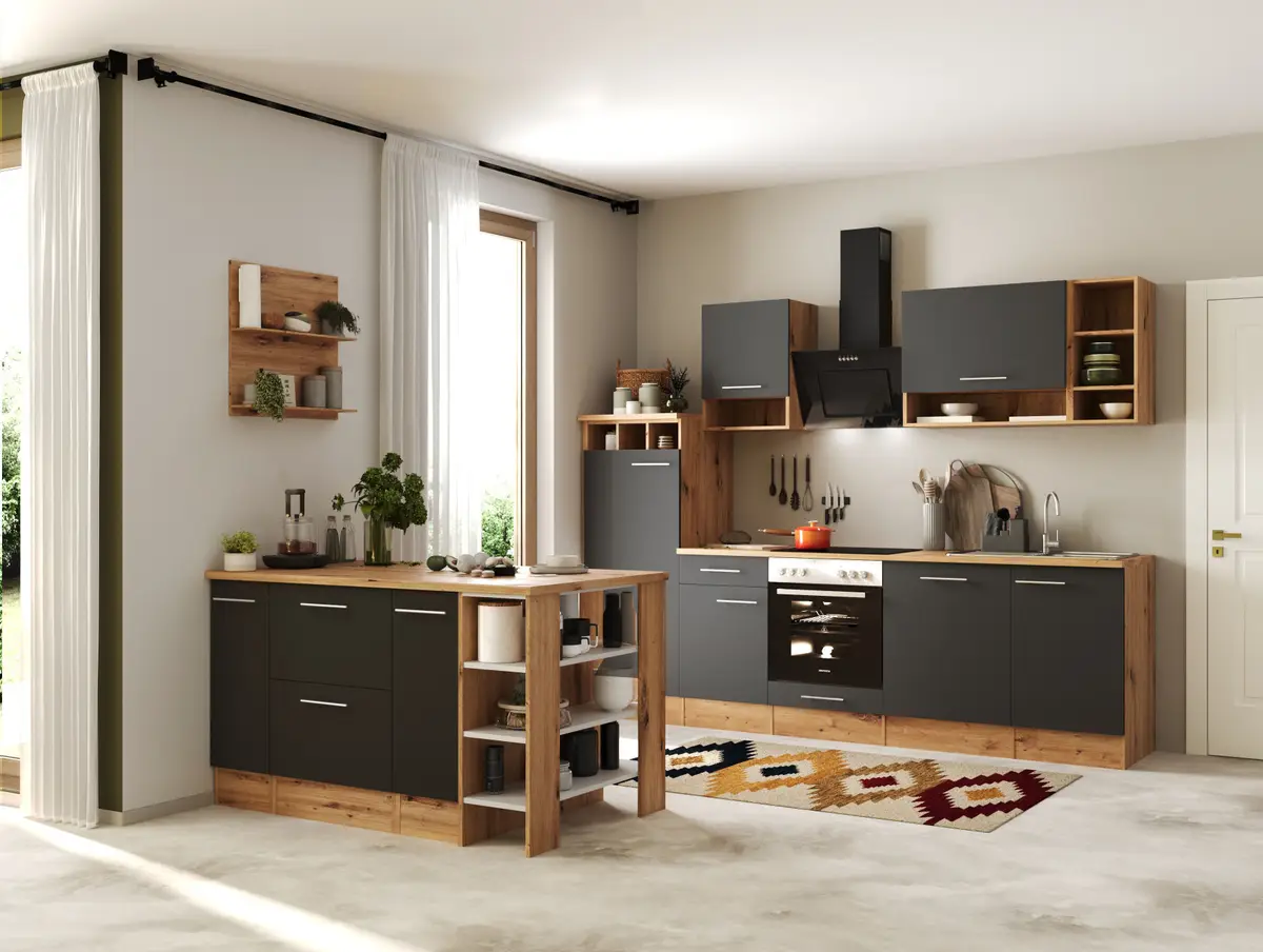 Inselküche Hilde Variante B 280cm Grau/Grau | Grau