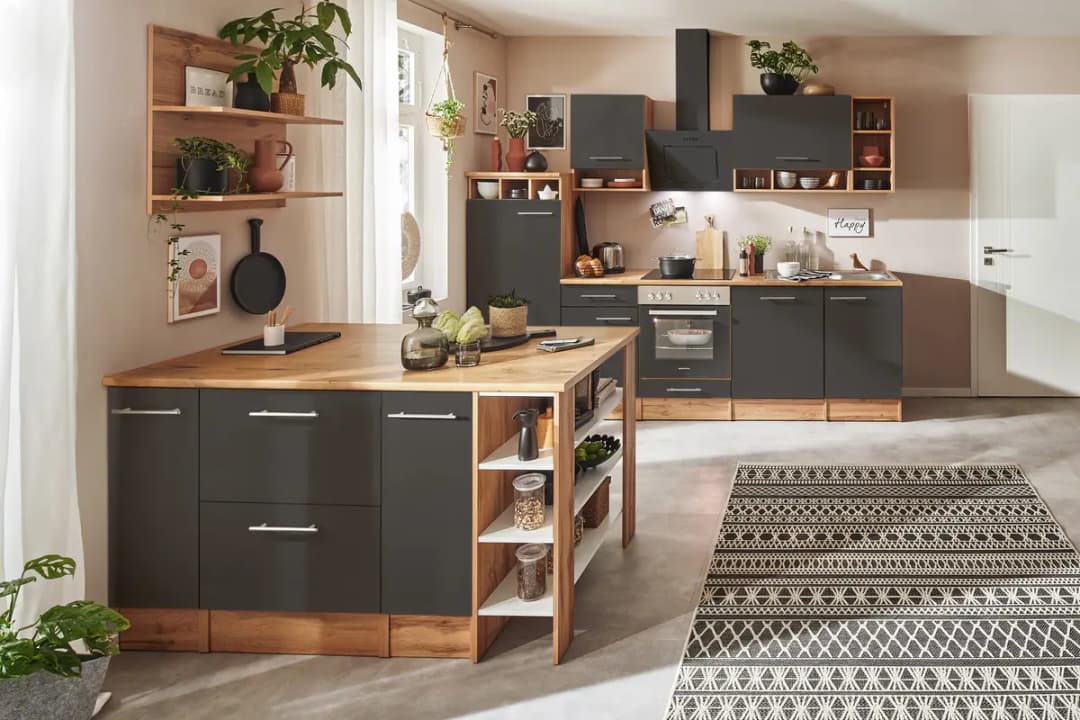 Inselküche Hilde Variante B 280cm Grau/Grau | Grau