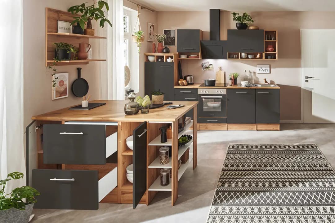 Inselküche Hilde Variante B 280cm Grau/Grau | Grau