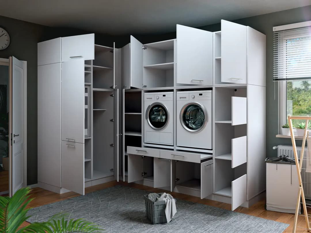 Laundreezy Eck-Hauswirtschaftsraum Set B | Weiß