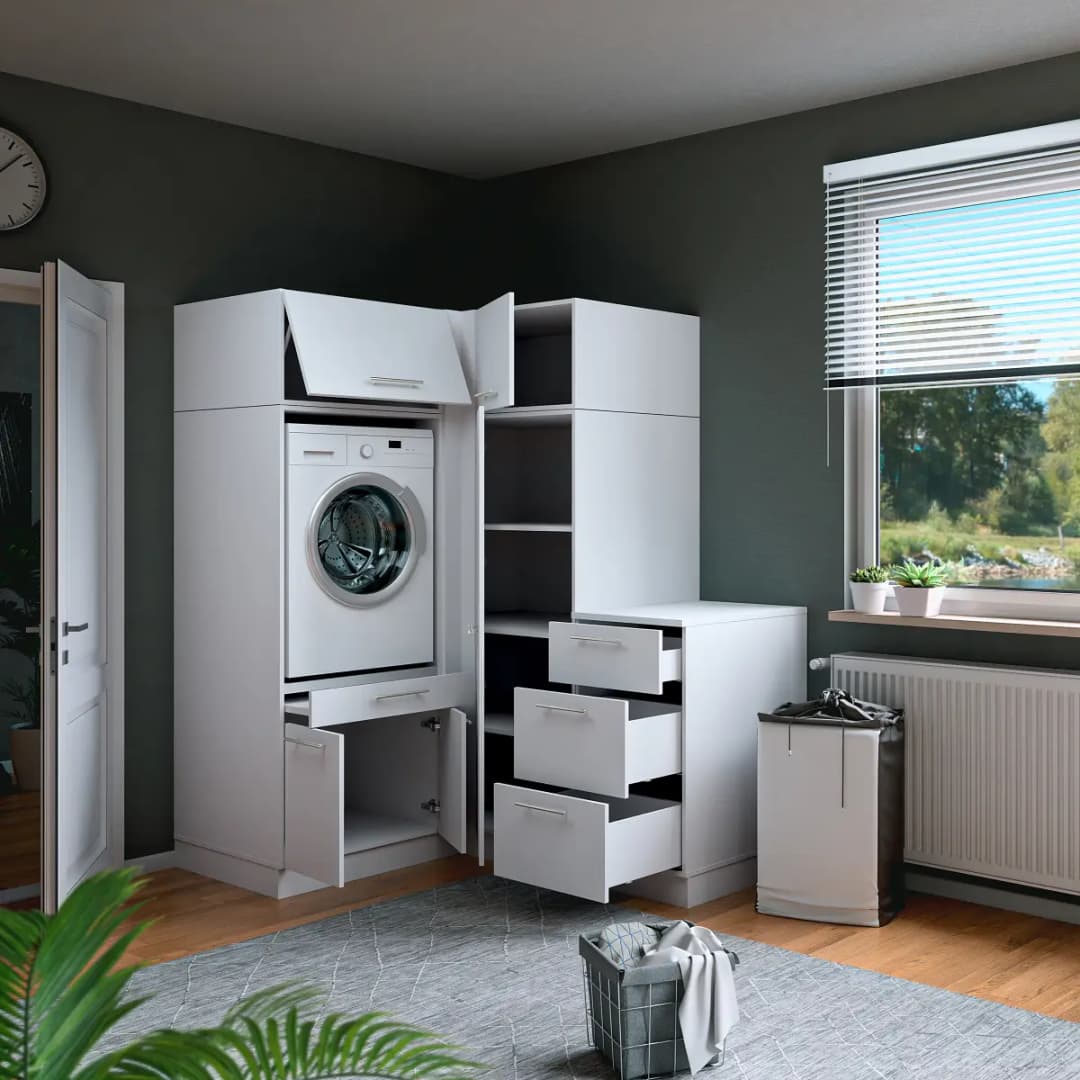 Laundreezy Eck-Hauswirtschaftsraum Set E | Weiß