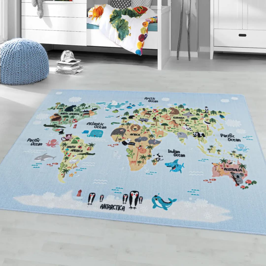Kinderteppich Play Weltkarte | Blau
