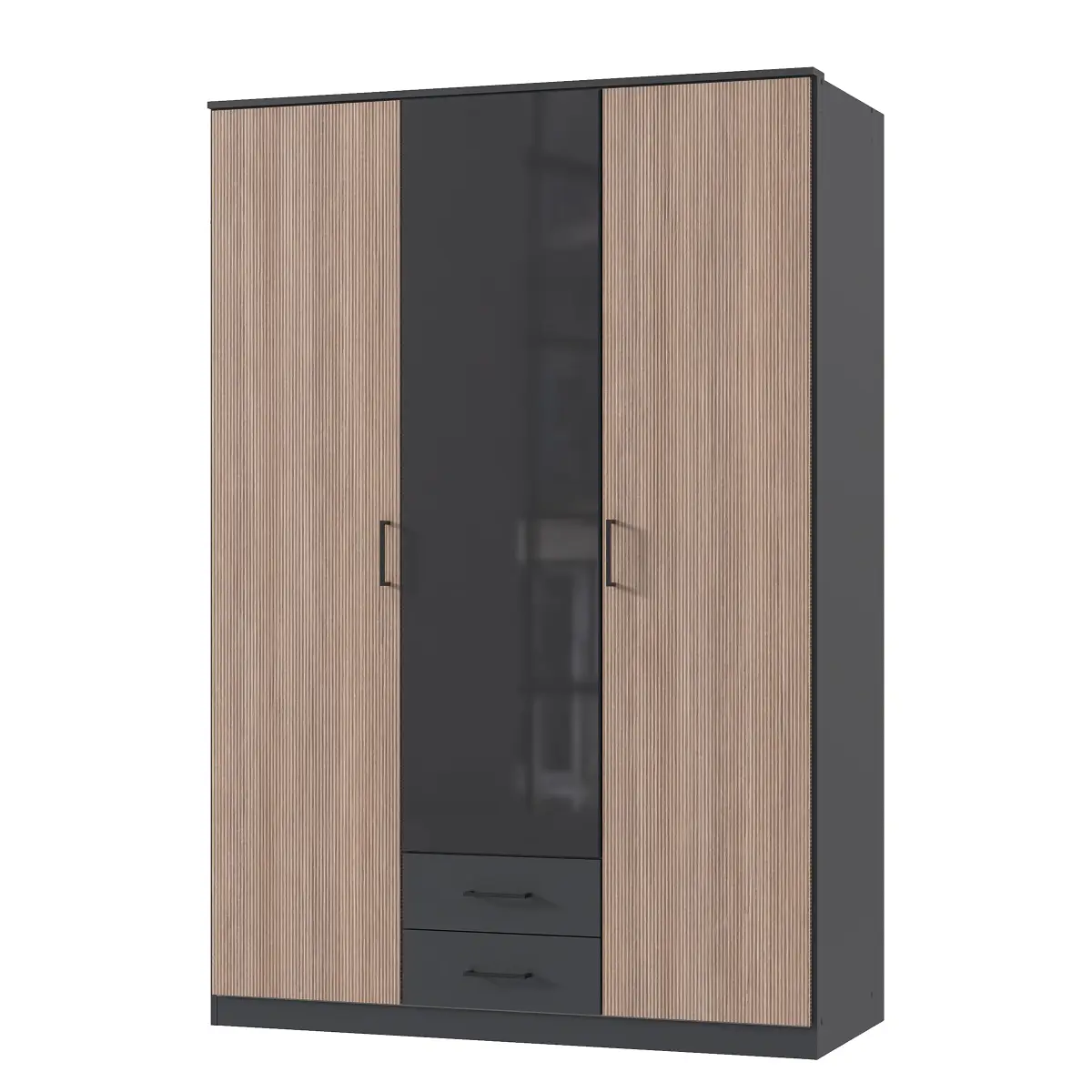 Drehtürenschrank Fulda 135cm Schwarz/Glas Grau | Grau