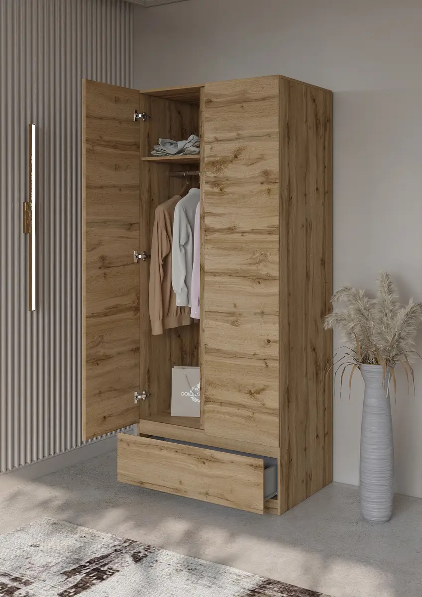 loftscape Drehtürenschrank 89cm | Holztöne