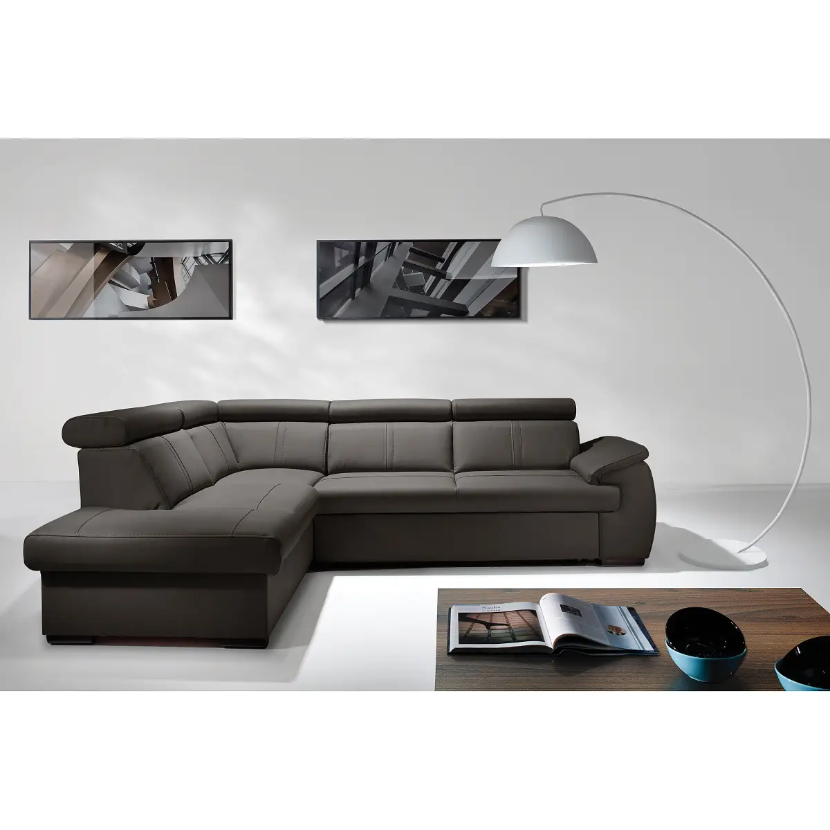 loftscape Ecksofa mit Schlaffunktion Typ A | Braun