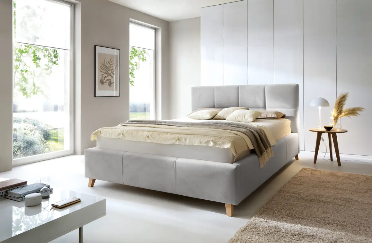 Polsterbett Cadwell 180 x 200cm Samt Fraya Grau/Silber/Grau