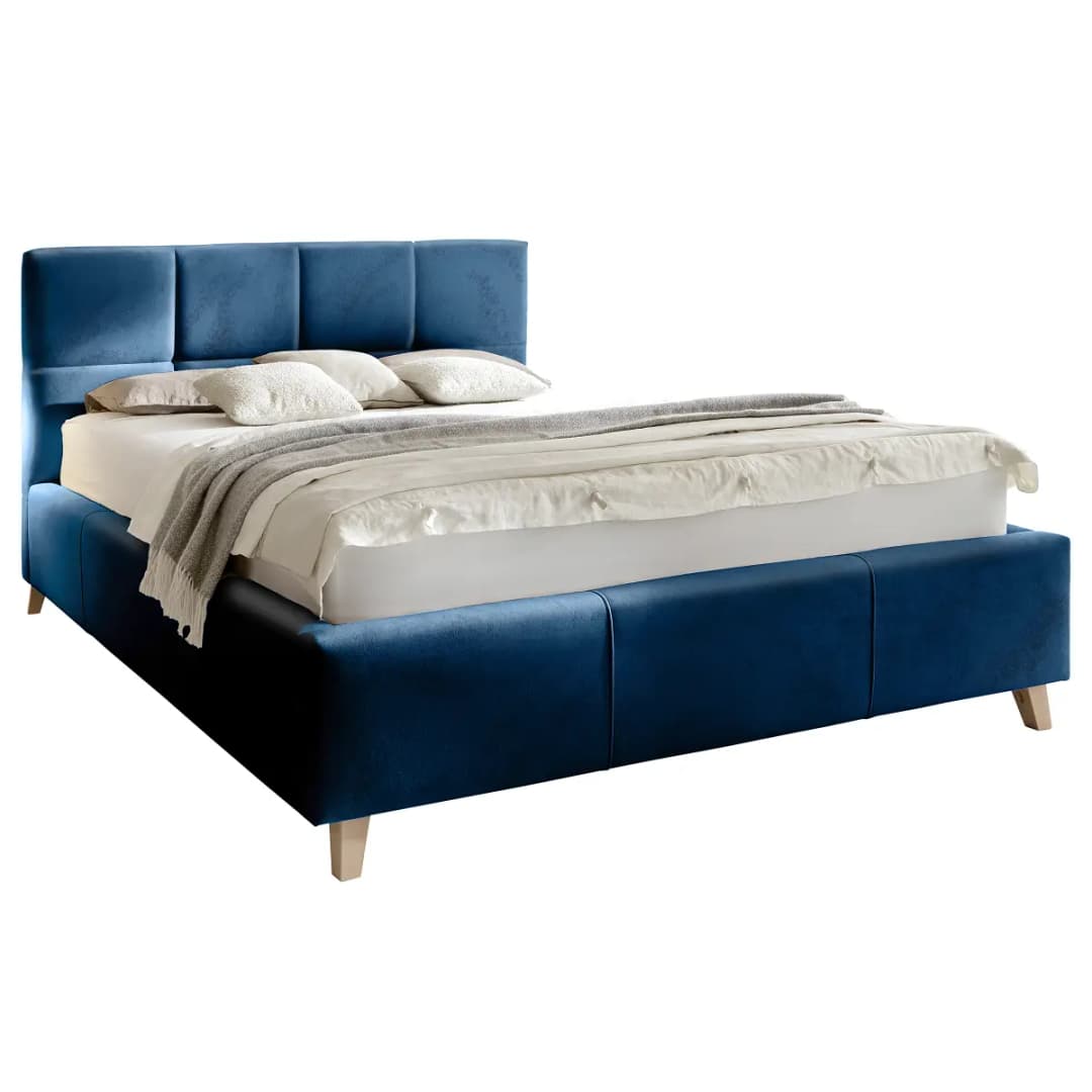 Polsterbett Cadwell 160 x 200cm Samt Fraya Blau/Dunkelblau