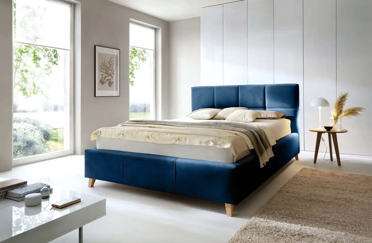 Polsterbett Cadwell 160 x 200cm Samt Fraya Blau/Dunkelblau
