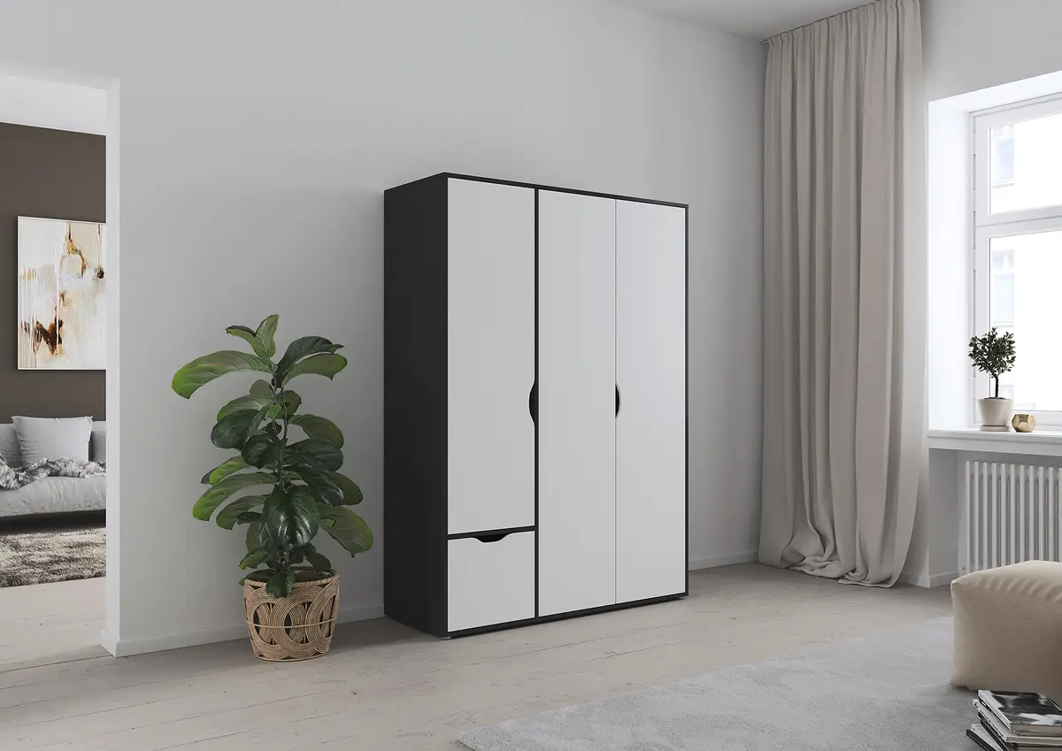 rauch Blue Drehtürenschrank 140cm Grau/Alpinweiß/Graumetallic Comfort