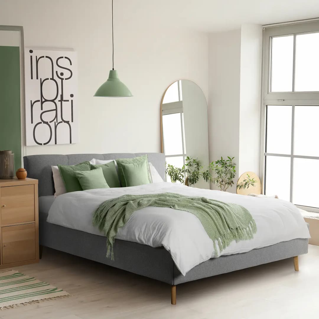 Polsterbett Rossva 160 x 200cm Webstoff Auli Grau mit | Grau