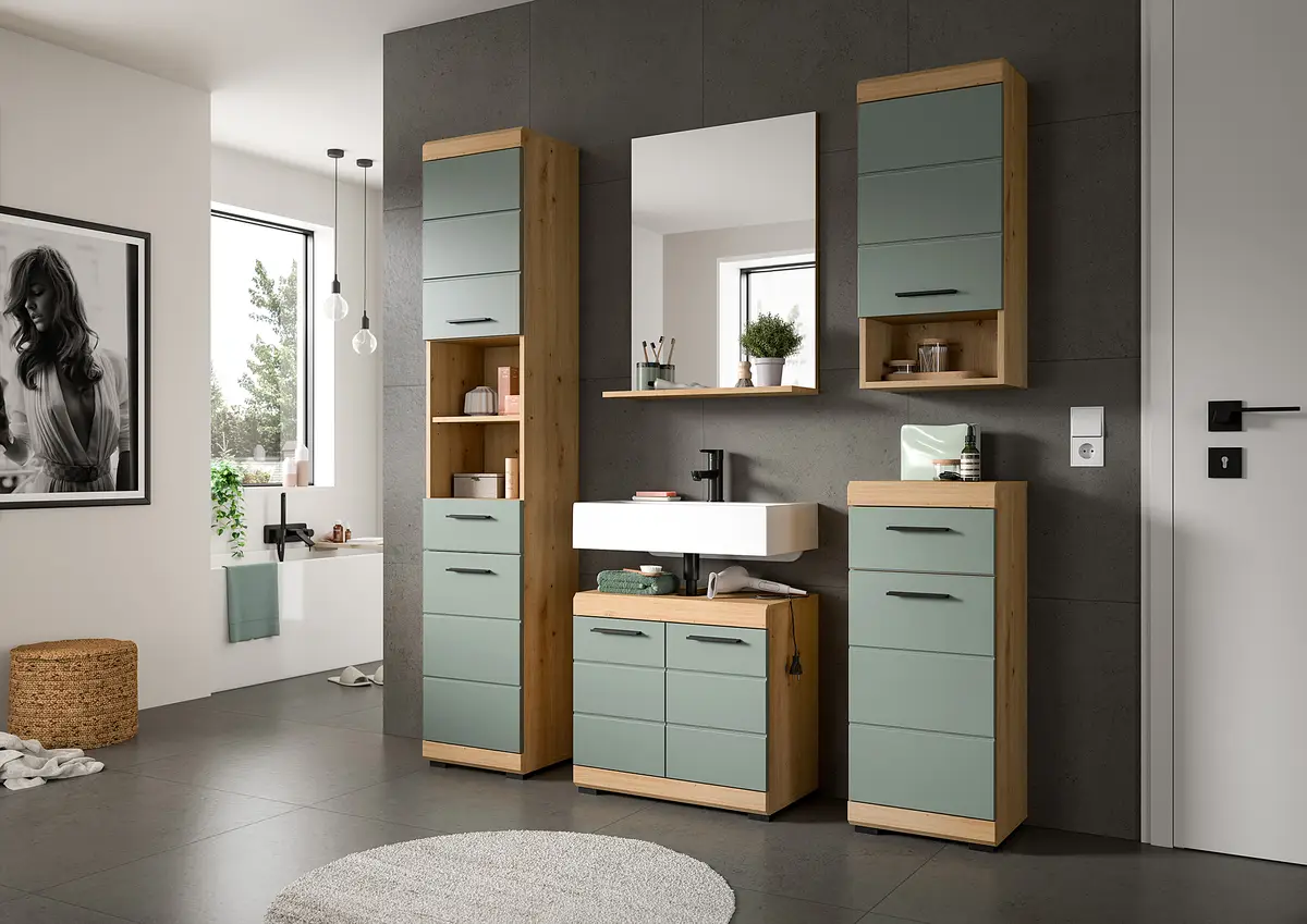 xonox home Waschbeckenunterschrank Türen 60 x 56 x 34cm Grün/Mintgrau