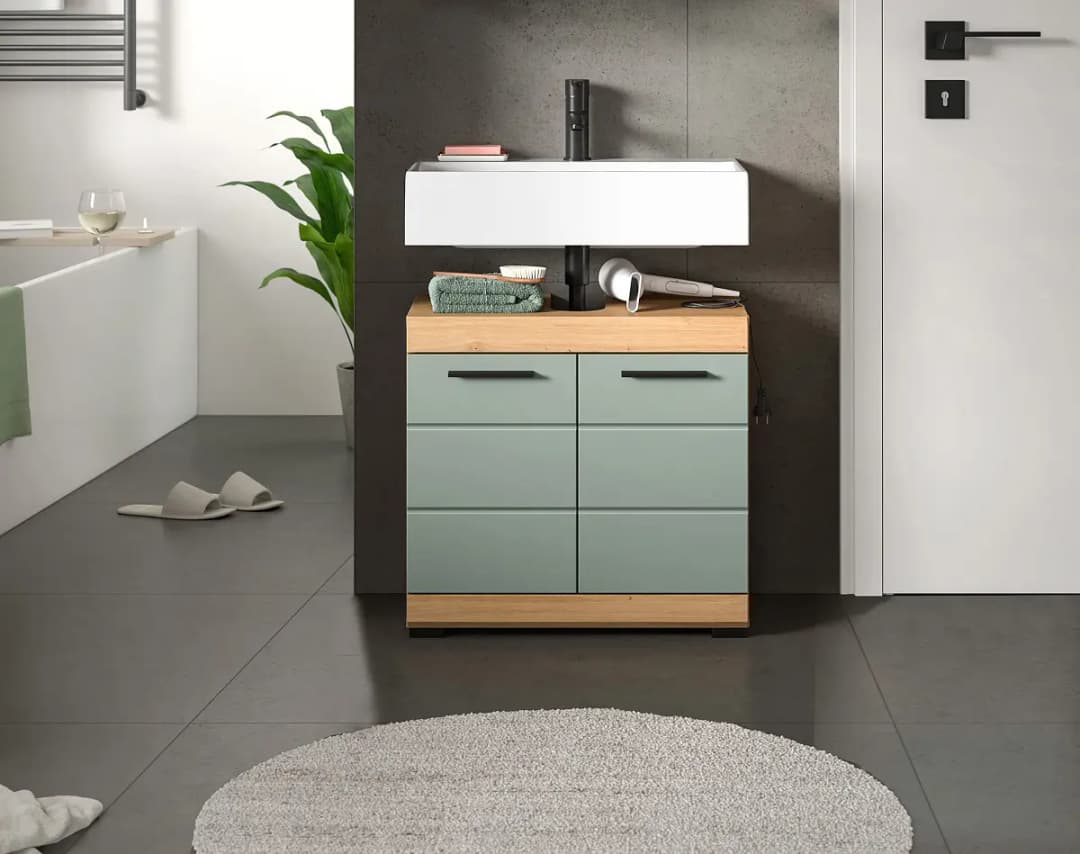 xonox home Waschbeckenunterschrank Türen 60 x 56 x 34cm Grün/Mintgrau