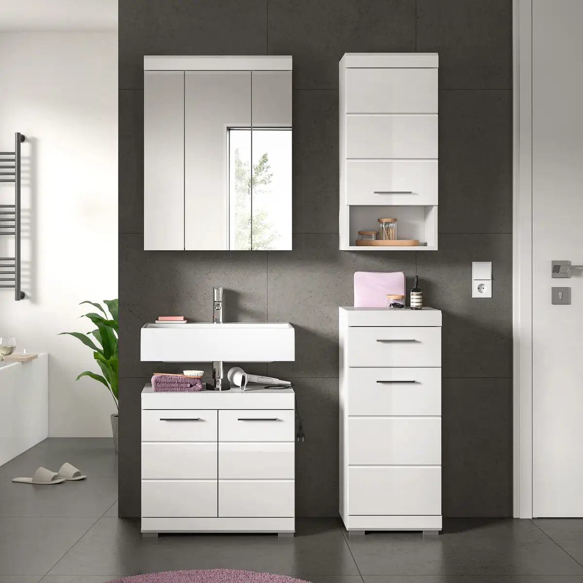 Badezimmerset 4-tlg Spiegelschrank | Weiß