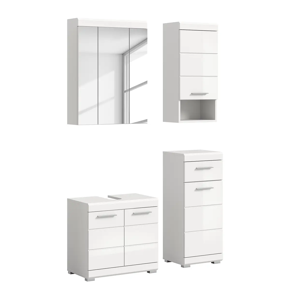 Badezimmerset 4-tlg Spiegelschrank | Weiß