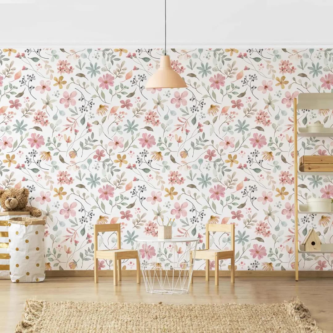 Fototapete Blumen Muster Aquarell | Mehrfarbig