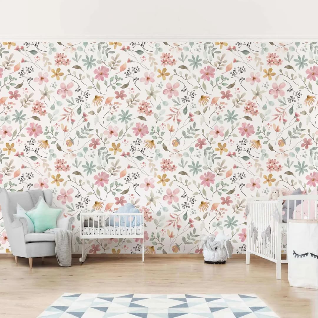 Fototapete Blumen Muster Aquarell | Mehrfarbig